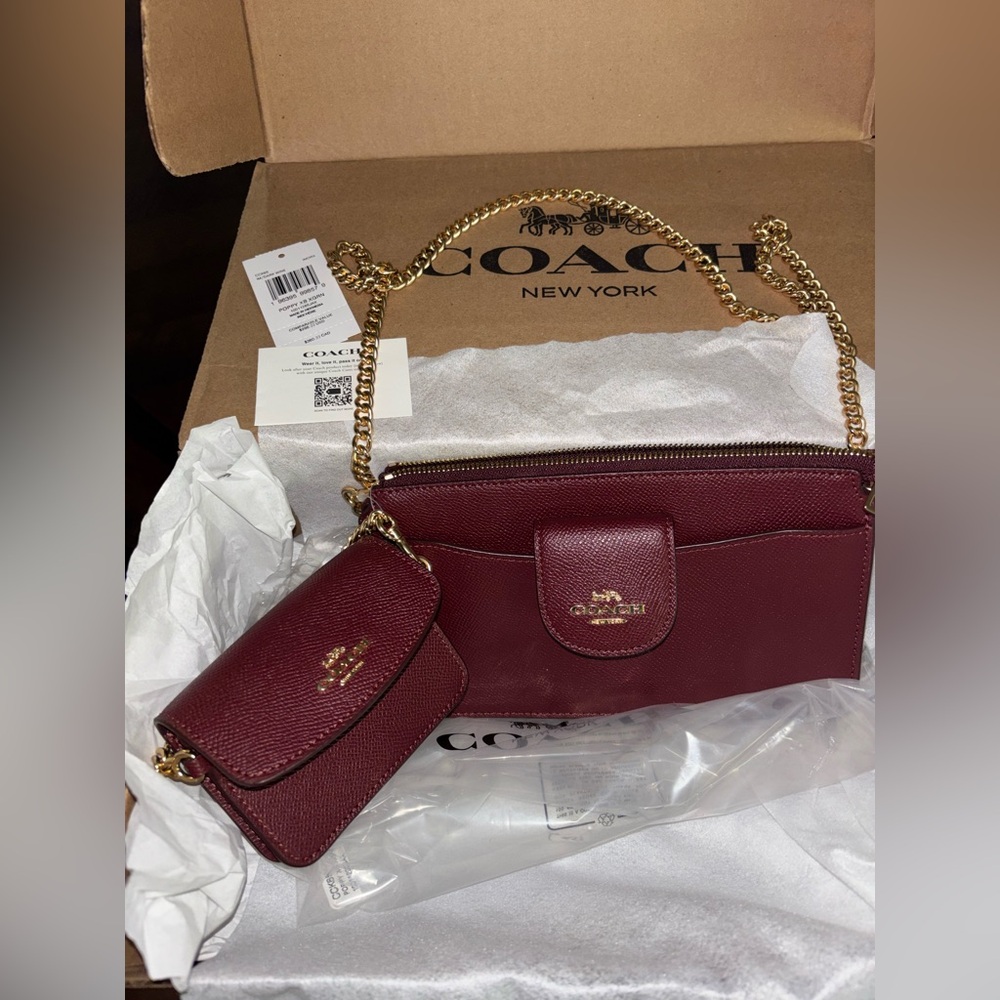 Coach 🆕 Poppy Crossbody Bag with card case dark wine Gold hardware - Picture 6 of 12